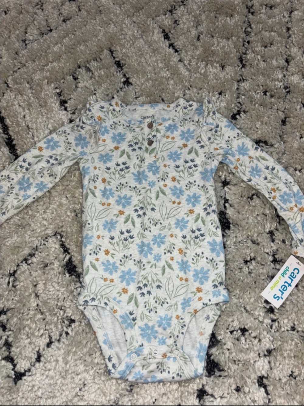 Carter's Blue Floral Long-Sleeve Baby One-Piece